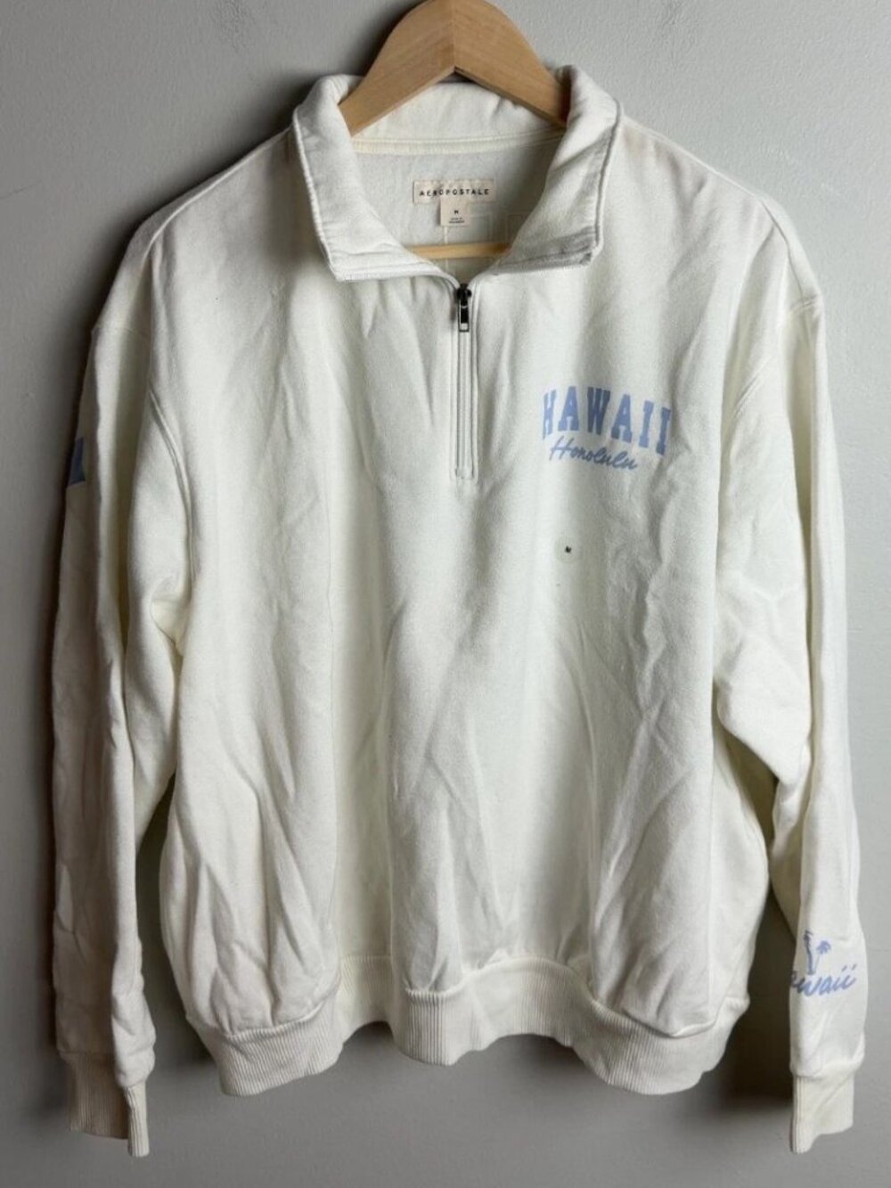 NWT Aeropostale Hawaii Honolulu Quarter Zip Sweatshirt White Blue Size Medium Wm